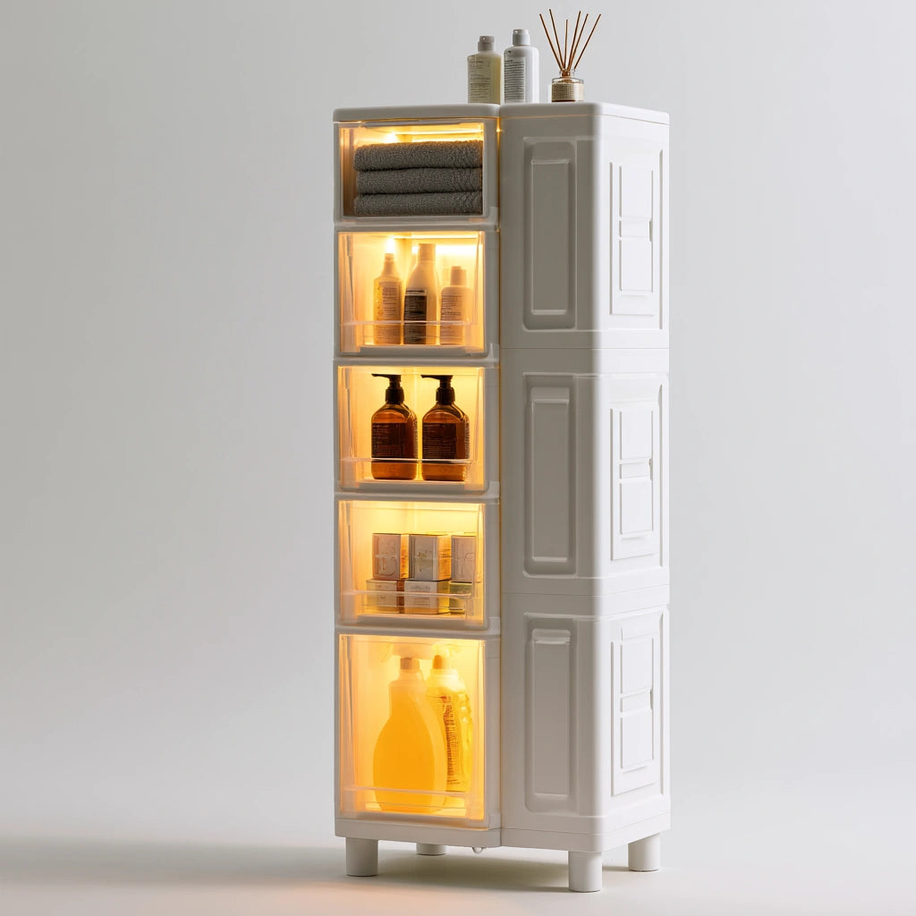 Tour de rangement étroite en plastique, coloris blanc