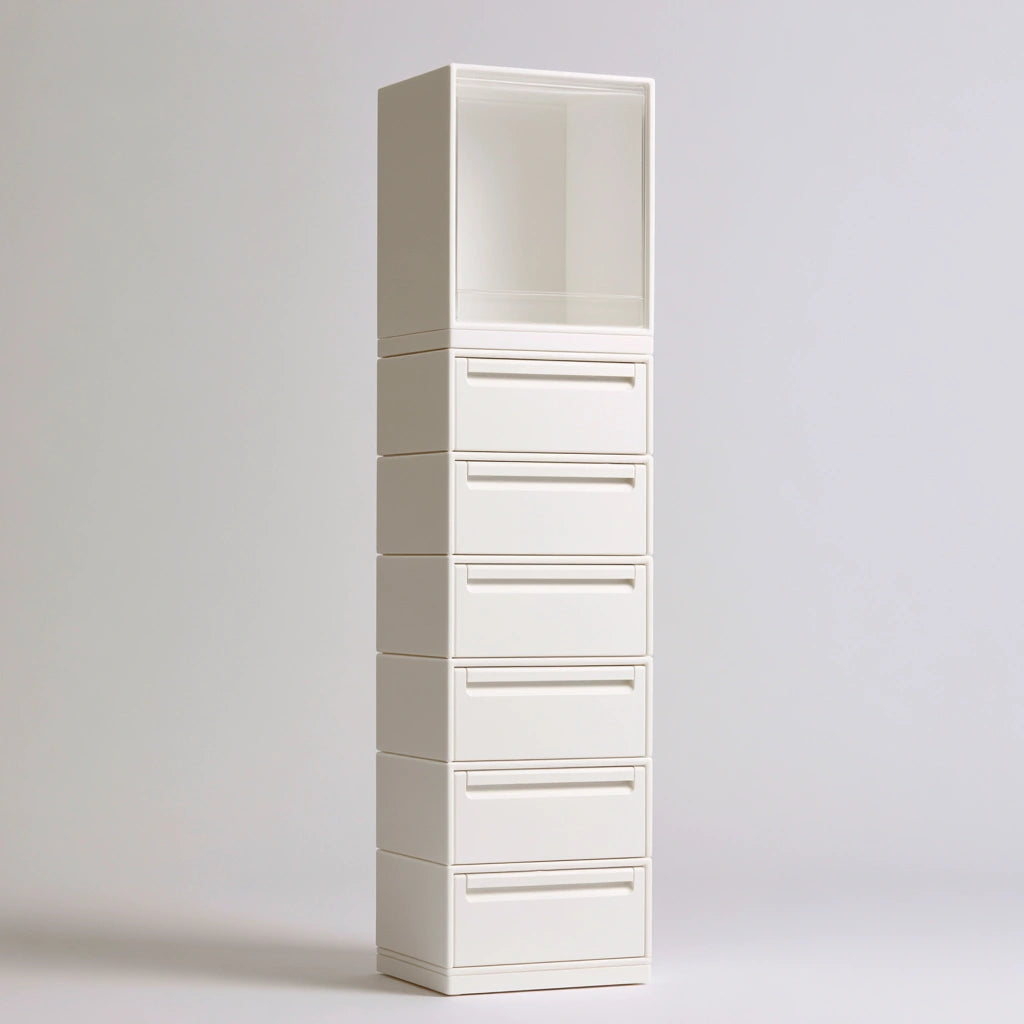 Tour de rangement étroite en plastique, coloris blanc