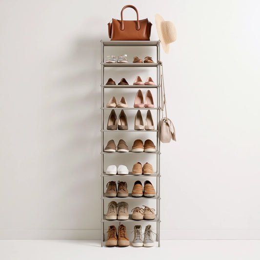 Étagère à chaussures aux lignes épurées à neuf niveaux, coloris gris et blanc