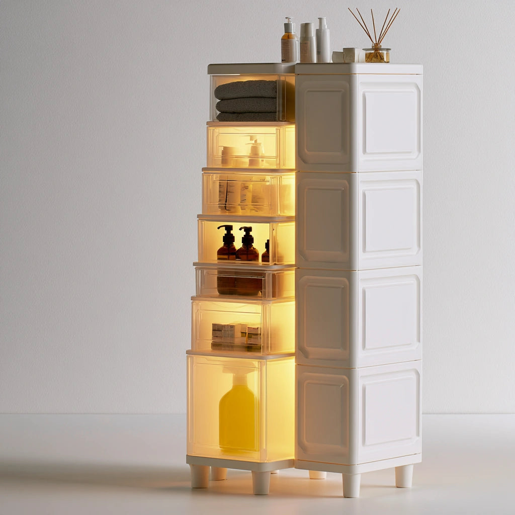 Tour de rangement étroite en plastique, coloris blanc
