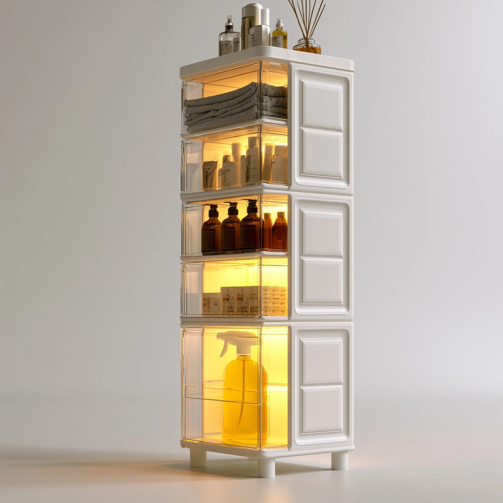 Tour de rangement étroite en plastique, coloris blanc