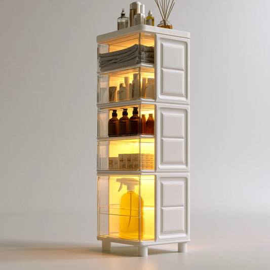Tour de rangement étroite en plastique, coloris blanc