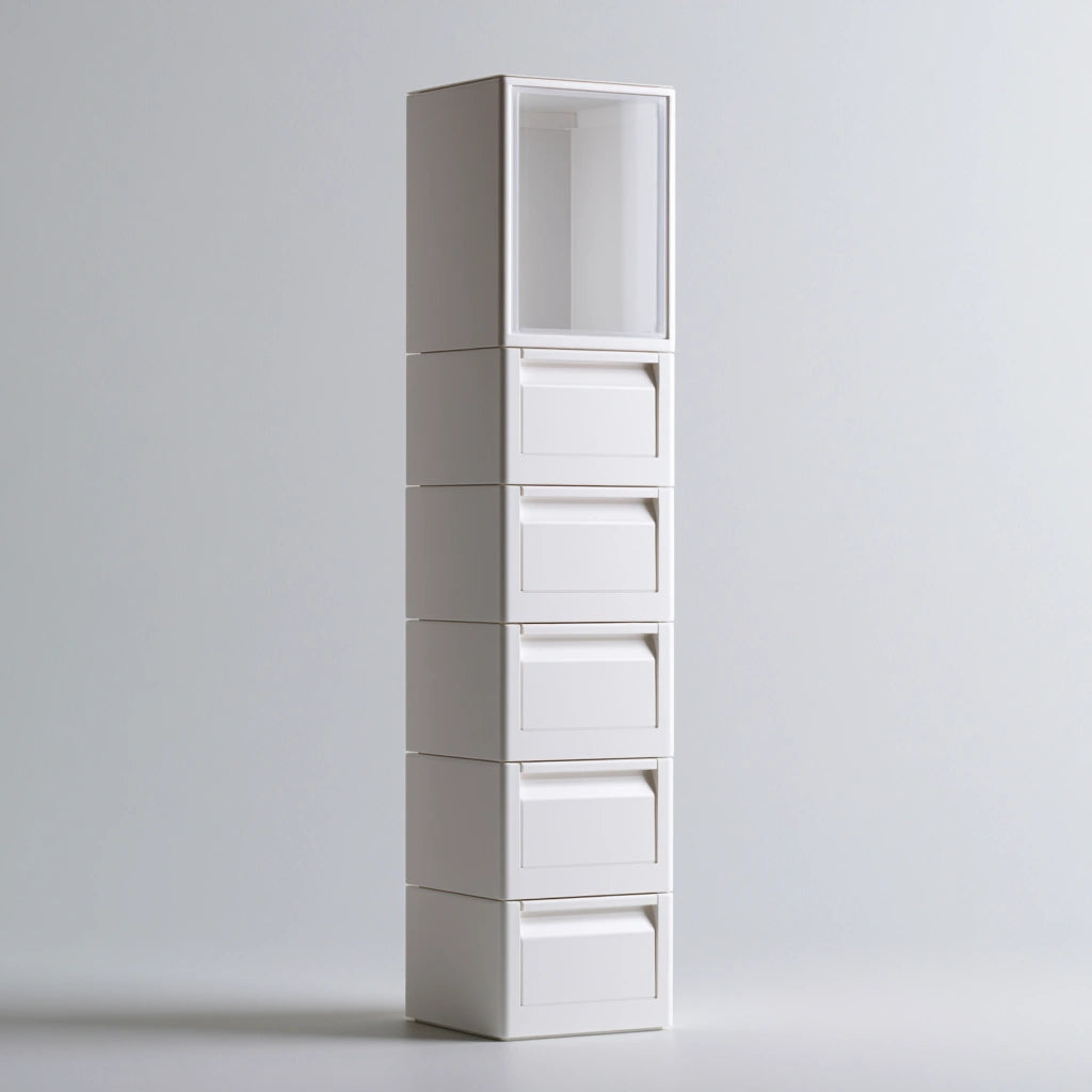 Tour de rangement étroite en plastique, coloris blanc
