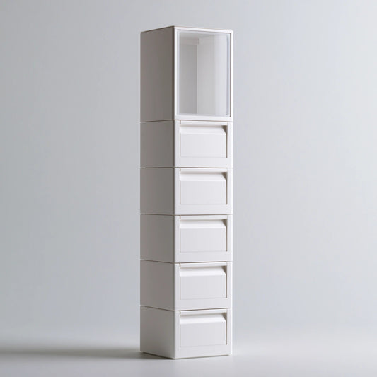 Tour de rangement étroite en plastique, coloris blanc